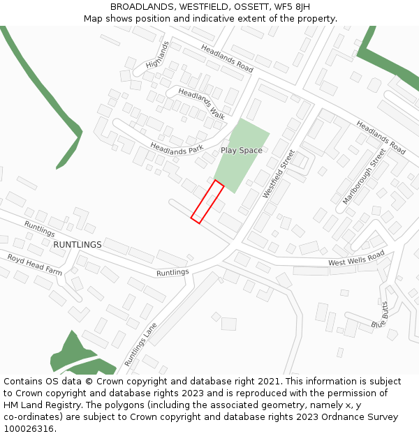 BROADLANDS, WESTFIELD, OSSETT, WF5 8JH: Location map and indicative extent of plot