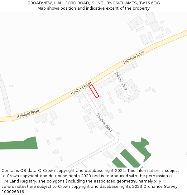 BROADVIEW, HALLIFORD ROAD, SUNBURY-ON-THAMES, TW16 6DG: Location map and indicative extent of plot