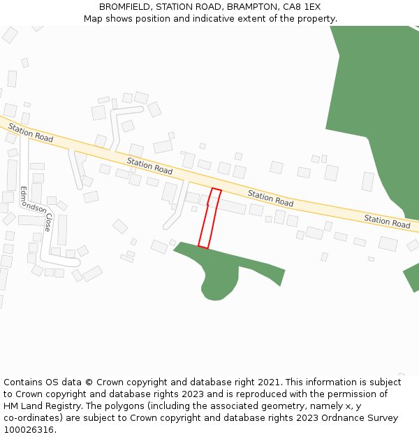 BROMFIELD, STATION ROAD, BRAMPTON, CA8 1EX: Location map and indicative extent of plot