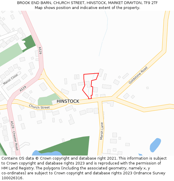 BROOK END BARN, CHURCH STREET, HINSTOCK, MARKET DRAYTON, TF9 2TF: Location map and indicative extent of plot