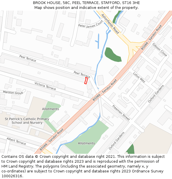 BROOK HOUSE, 58C, PEEL TERRACE, STAFFORD, ST16 3HE: Location map and indicative extent of plot