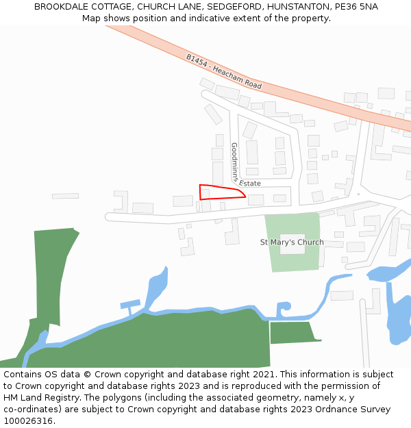 BROOKDALE COTTAGE, CHURCH LANE, SEDGEFORD, HUNSTANTON, PE36 5NA: Location map and indicative extent of plot