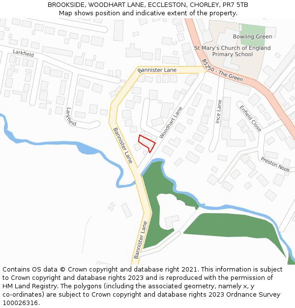 BROOKSIDE, WOODHART LANE, ECCLESTON, CHORLEY, PR7 5TB: Location map and indicative extent of plot