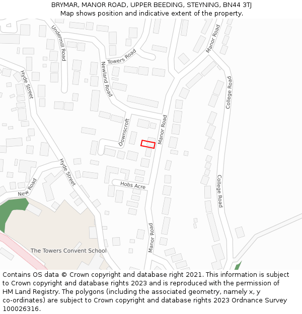 BRYMAR, MANOR ROAD, UPPER BEEDING, STEYNING, BN44 3TJ: Location map and indicative extent of plot