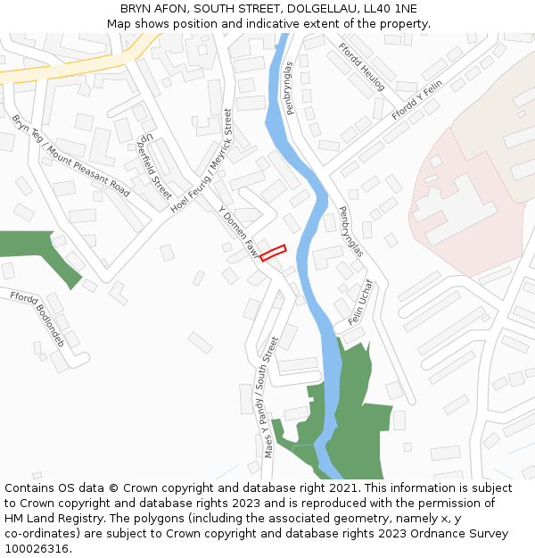 BRYN AFON, SOUTH STREET, DOLGELLAU, LL40 1NE: Location map and indicative extent of plot