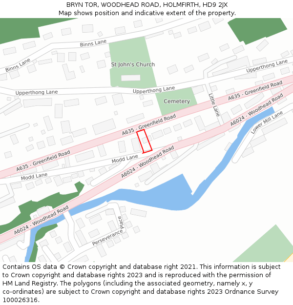 BRYN TOR, WOODHEAD ROAD, HOLMFIRTH, HD9 2JX: Location map and indicative extent of plot