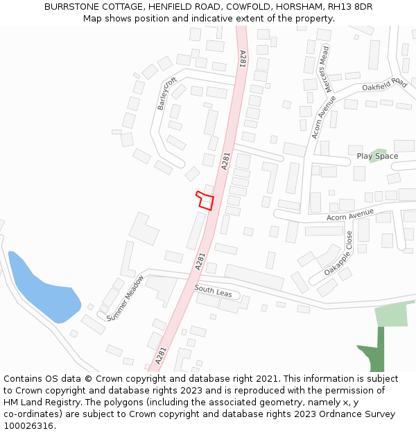 BURRSTONE COTTAGE, HENFIELD ROAD, COWFOLD, HORSHAM, RH13 8DR: Location map and indicative extent of plot