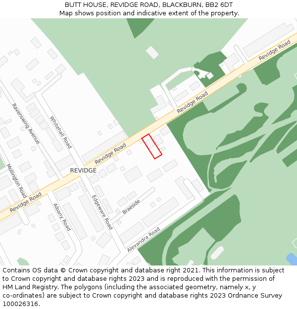 BUTT HOUSE, REVIDGE ROAD, BLACKBURN, BB2 6DT: Location map and indicative extent of plot