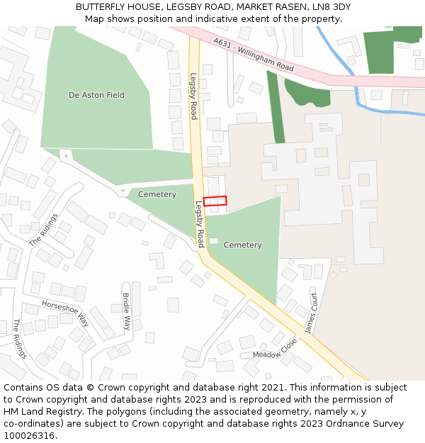 BUTTERFLY HOUSE, LEGSBY ROAD, MARKET RASEN, LN8 3DY: Location map and indicative extent of plot
