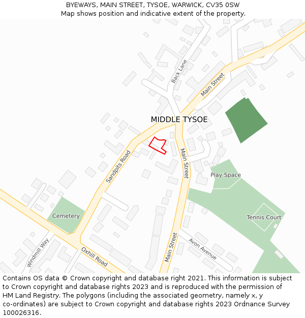 BYEWAYS, MAIN STREET, TYSOE, WARWICK, CV35 0SW: Location map and indicative extent of plot