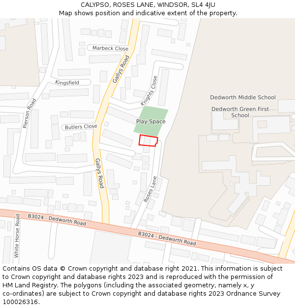 CALYPSO, ROSES LANE, WINDSOR, SL4 4JU: Location map and indicative extent of plot
