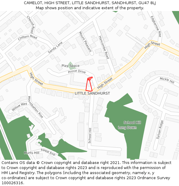 CAMELOT, HIGH STREET, LITTLE SANDHURST, SANDHURST, GU47 8LJ: Location map and indicative extent of plot