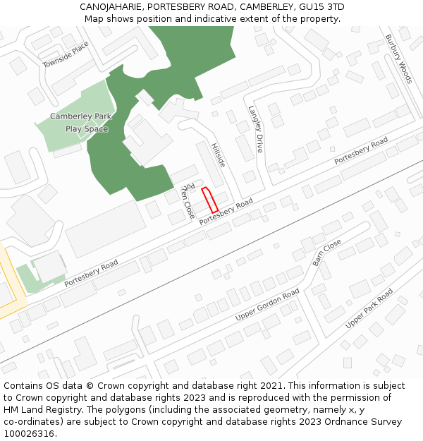 CANOJAHARIE, PORTESBERY ROAD, CAMBERLEY, GU15 3TD: Location map and indicative extent of plot