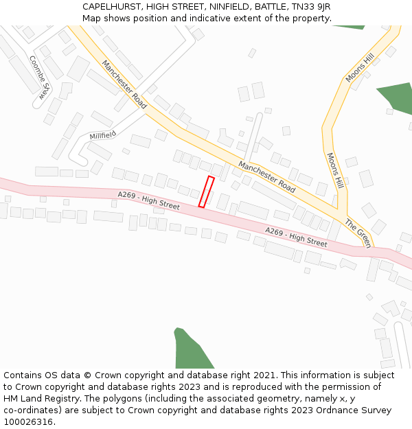 CAPELHURST, HIGH STREET, NINFIELD, BATTLE, TN33 9JR: Location map and indicative extent of plot