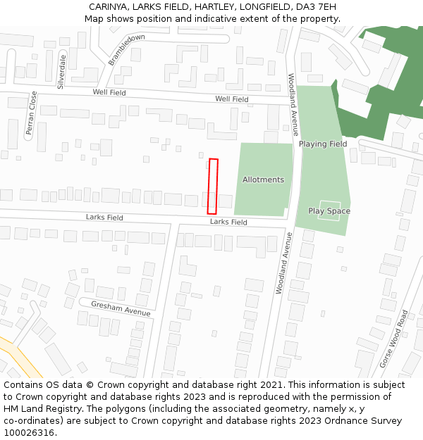 CARINYA, LARKS FIELD, HARTLEY, LONGFIELD, DA3 7EH: Location map and indicative extent of plot