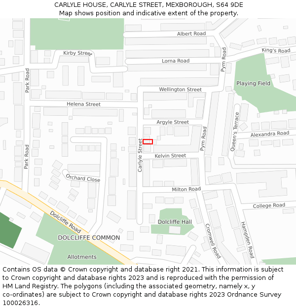 CARLYLE HOUSE, CARLYLE STREET, MEXBOROUGH, S64 9DE: Location map and indicative extent of plot