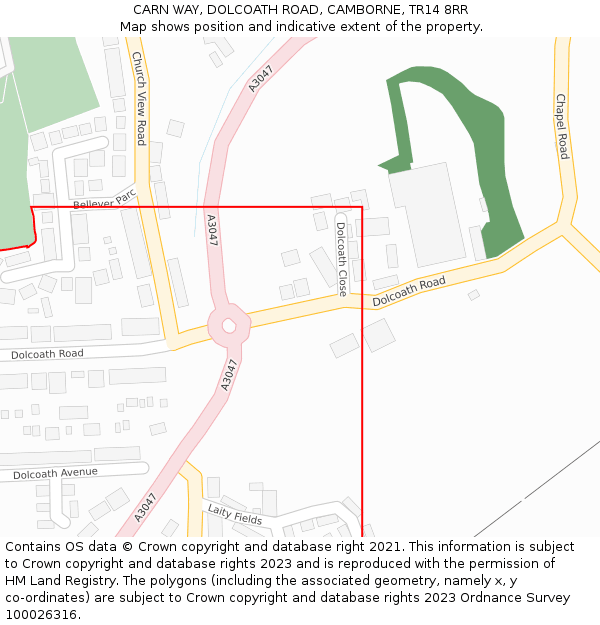 CARN WAY, DOLCOATH ROAD, CAMBORNE, TR14 8RR: Location map and indicative extent of plot
