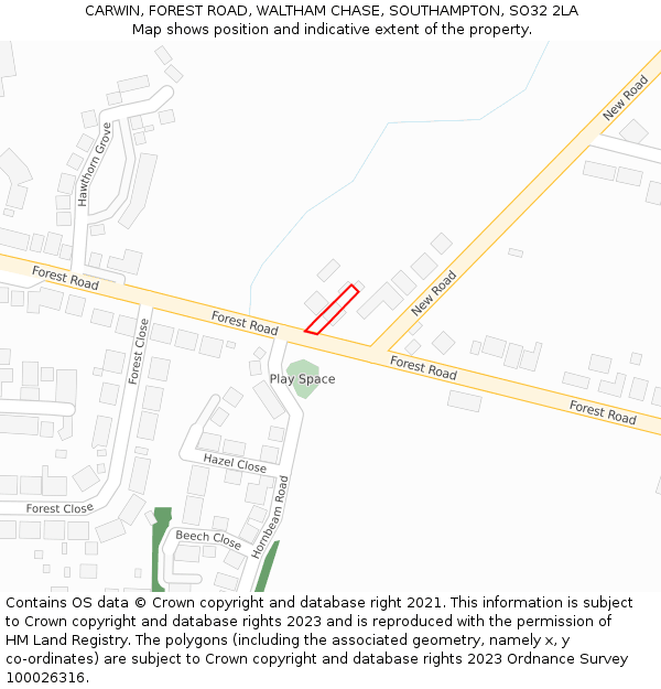 CARWIN, FOREST ROAD, WALTHAM CHASE, SOUTHAMPTON, SO32 2LA: Location map and indicative extent of plot