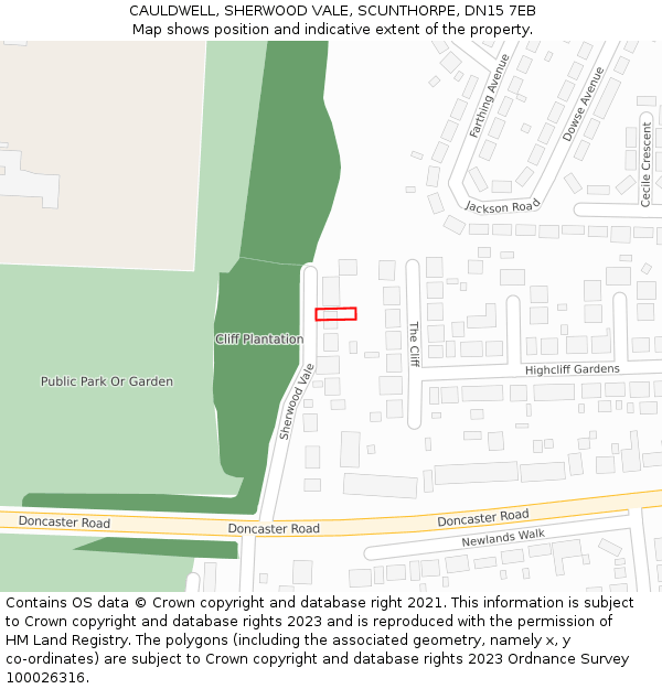 CAULDWELL, SHERWOOD VALE, SCUNTHORPE, DN15 7EB: Location map and indicative extent of plot
