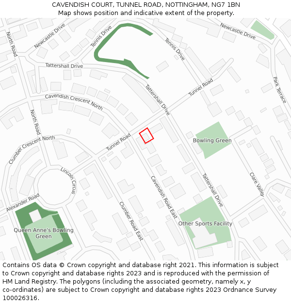 CAVENDISH COURT, TUNNEL ROAD, NOTTINGHAM, NG7 1BN: Location map and indicative extent of plot