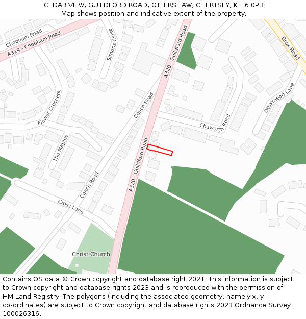 CEDAR VIEW, GUILDFORD ROAD, OTTERSHAW, CHERTSEY, KT16 0PB: Location map and indicative extent of plot