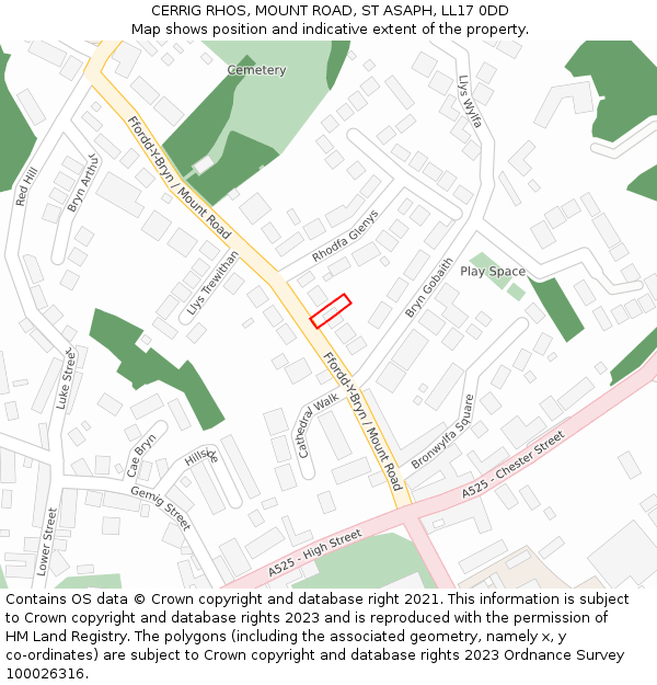 CERRIG RHOS, MOUNT ROAD, ST ASAPH, LL17 0DD: Location map and indicative extent of plot