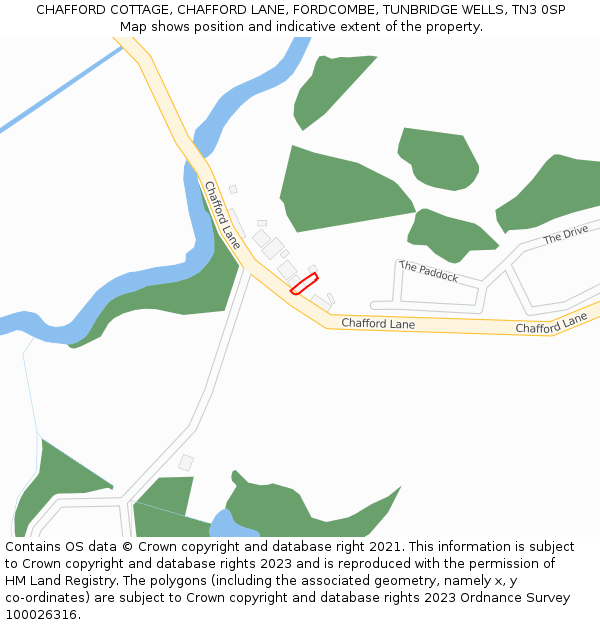 CHAFFORD COTTAGE, CHAFFORD LANE, FORDCOMBE, TUNBRIDGE WELLS, TN3 0SP: Location map and indicative extent of plot