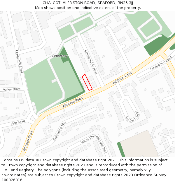 CHALCOT, ALFRISTON ROAD, SEAFORD, BN25 3JJ: Location map and indicative extent of plot
