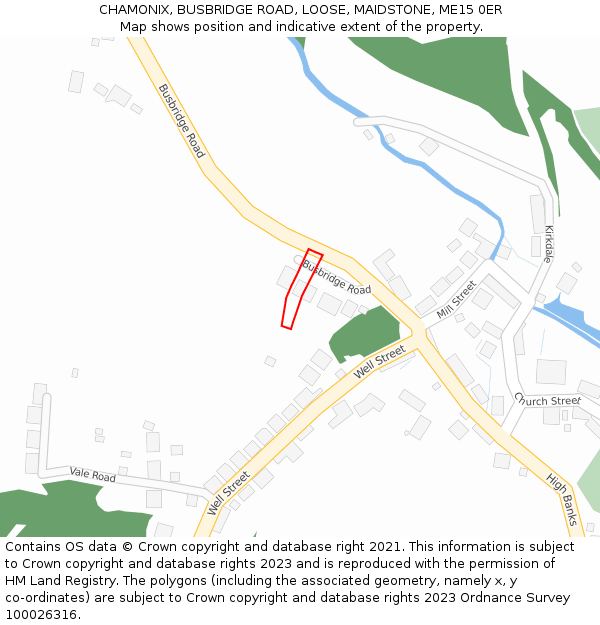 CHAMONIX, BUSBRIDGE ROAD, LOOSE, MAIDSTONE, ME15 0ER: Location map and indicative extent of plot