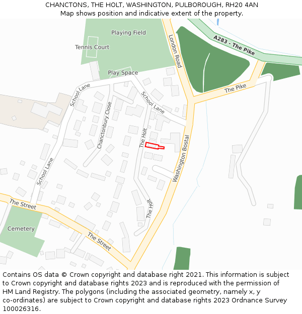 CHANCTONS, THE HOLT, WASHINGTON, PULBOROUGH, RH20 4AN: Location map and indicative extent of plot