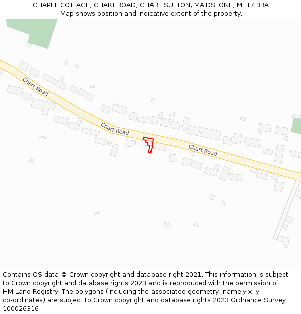 CHAPEL COTTAGE, CHART ROAD, CHART SUTTON, MAIDSTONE, ME17 3RA: Location map and indicative extent of plot