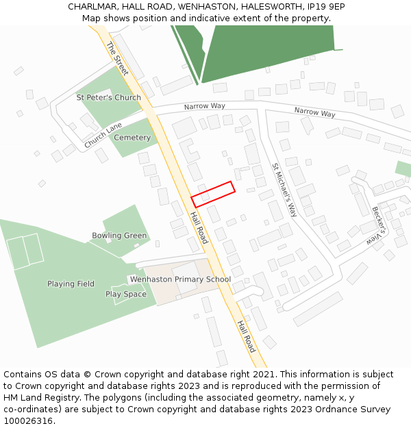 CHARLMAR, HALL ROAD, WENHASTON, HALESWORTH, IP19 9EP: Location map and indicative extent of plot