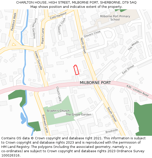 CHARLTON HOUSE, HIGH STREET, MILBORNE PORT, SHERBORNE, DT9 5AQ: Location map and indicative extent of plot