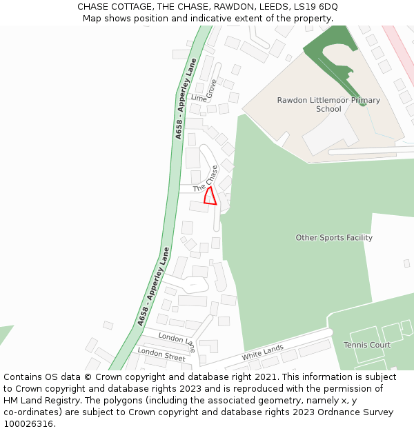 CHASE COTTAGE, THE CHASE, RAWDON, LEEDS, LS19 6DQ: Location map and indicative extent of plot