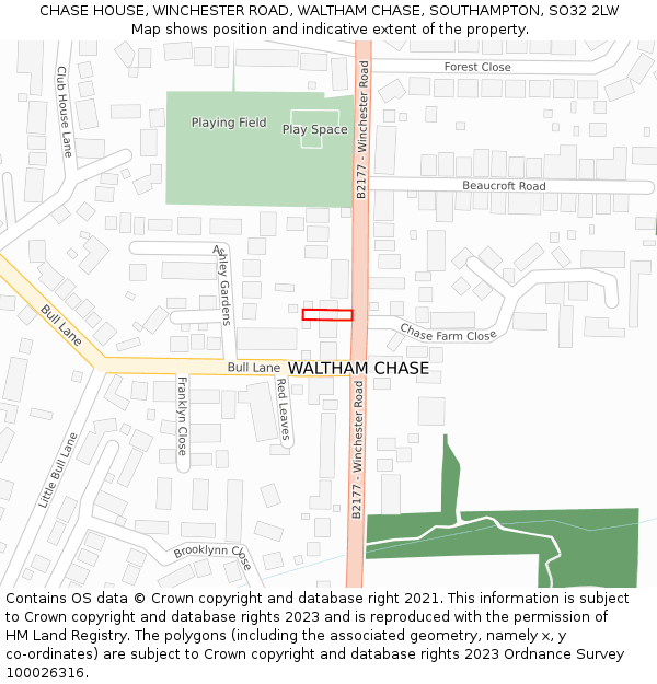 CHASE HOUSE, WINCHESTER ROAD, WALTHAM CHASE, SOUTHAMPTON, SO32 2LW: Location map and indicative extent of plot