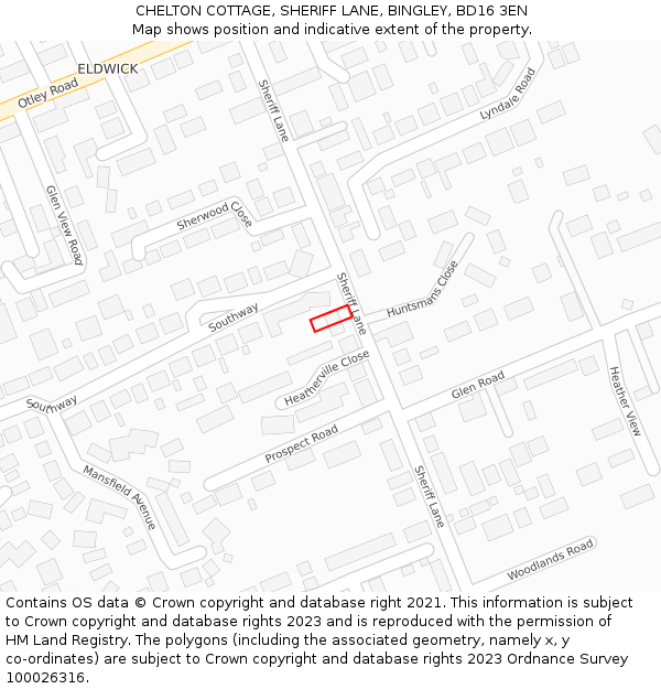 CHELTON COTTAGE, SHERIFF LANE, BINGLEY, BD16 3EN: Location map and indicative extent of plot