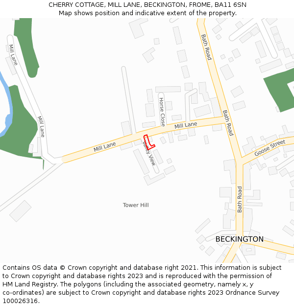 CHERRY COTTAGE, MILL LANE, BECKINGTON, FROME, BA11 6SN: Location map and indicative extent of plot