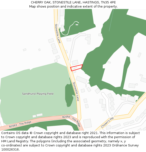CHERRY OAK, STONESTILE LANE, HASTINGS, TN35 4PE: Location map and indicative extent of plot