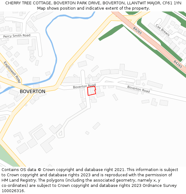 CHERRY TREE COTTAGE, BOVERTON PARK DRIVE, BOVERTON, LLANTWIT MAJOR, CF61 1YN: Location map and indicative extent of plot