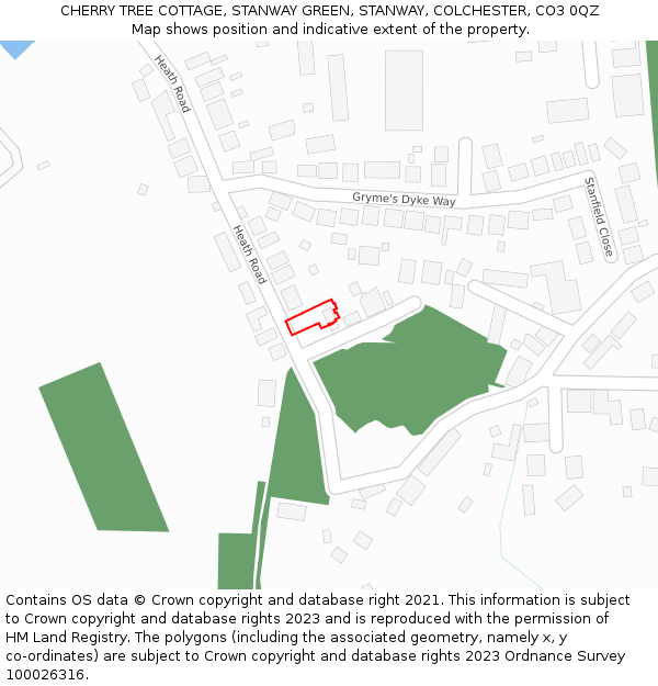 CHERRY TREE COTTAGE, STANWAY GREEN, STANWAY, COLCHESTER, CO3 0QZ: Location map and indicative extent of plot