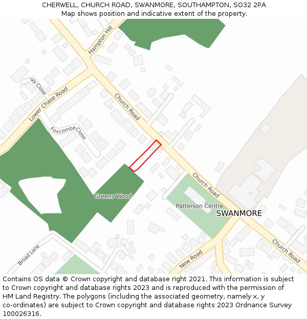 CHERWELL, CHURCH ROAD, SWANMORE, SOUTHAMPTON, SO32 2PA: Location map and indicative extent of plot