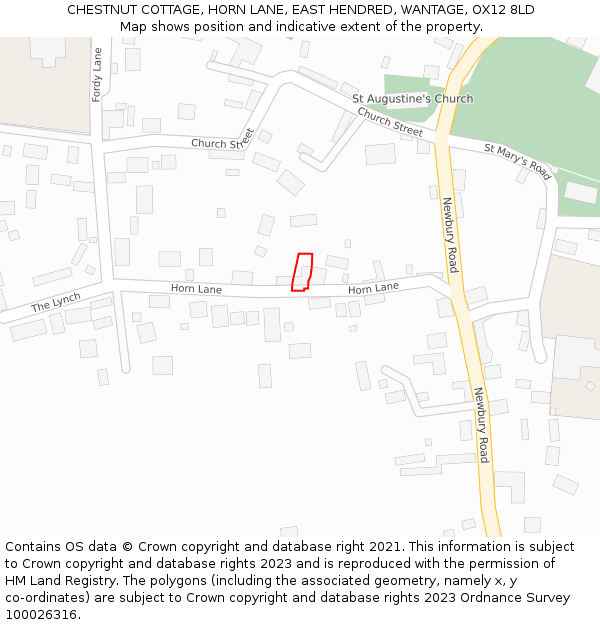 CHESTNUT COTTAGE, HORN LANE, EAST HENDRED, WANTAGE, OX12 8LD: Location map and indicative extent of plot