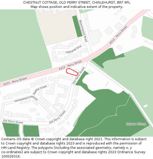 CHESTNUT COTTAGE, OLD PERRY STREET, CHISLEHURST, BR7 6PL: Location map and indicative extent of plot