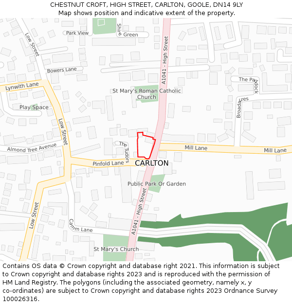 CHESTNUT CROFT, HIGH STREET, CARLTON, GOOLE, DN14 9LY: Location map and indicative extent of plot