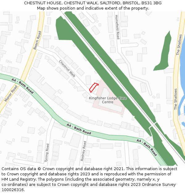 CHESTNUT HOUSE, CHESTNUT WALK, SALTFORD, BRISTOL, BS31 3BG: Location map and indicative extent of plot