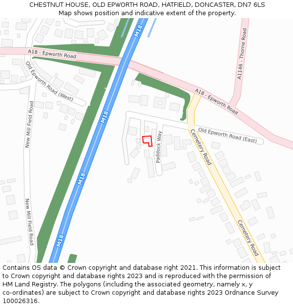 CHESTNUT HOUSE, OLD EPWORTH ROAD, HATFIELD, DONCASTER, DN7 6LS: Location map and indicative extent of plot