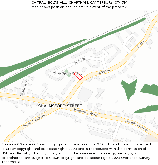 CHITRAL, BOLTS HILL, CHARTHAM, CANTERBURY, CT4 7JY: Location map and indicative extent of plot