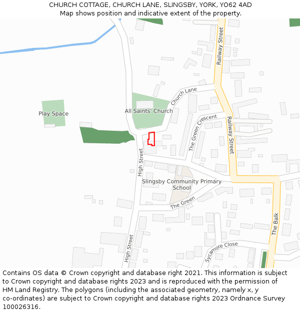 CHURCH COTTAGE, CHURCH LANE, SLINGSBY, YORK, YO62 4AD: Location map and indicative extent of plot