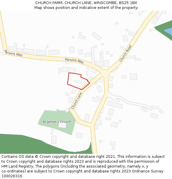 CHURCH FARM, CHURCH LANE, WINSCOMBE, BS25 1BX: Location map and indicative extent of plot
