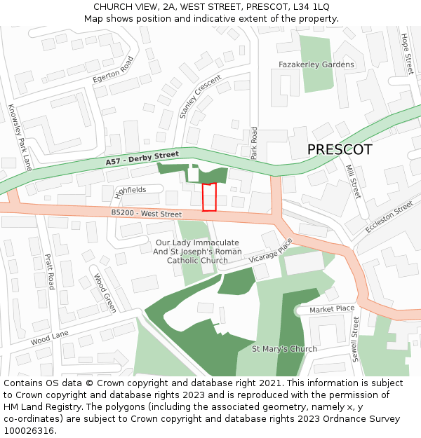 CHURCH VIEW, 2A, WEST STREET, PRESCOT, L34 1LQ: Location map and indicative extent of plot